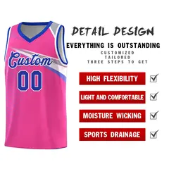 Pink Royal-White Chest Color Block Basketball Jersey 5
