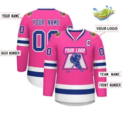 Pink Royal-White Classic Hockey Jersey 2