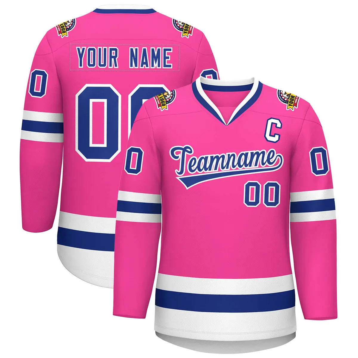 Pink Royal-White Classic Hockey Jersey