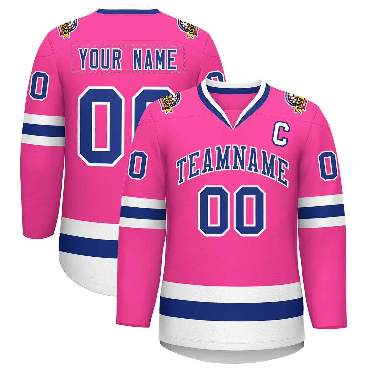 Pink Royal-White Classic Hockey Jersey