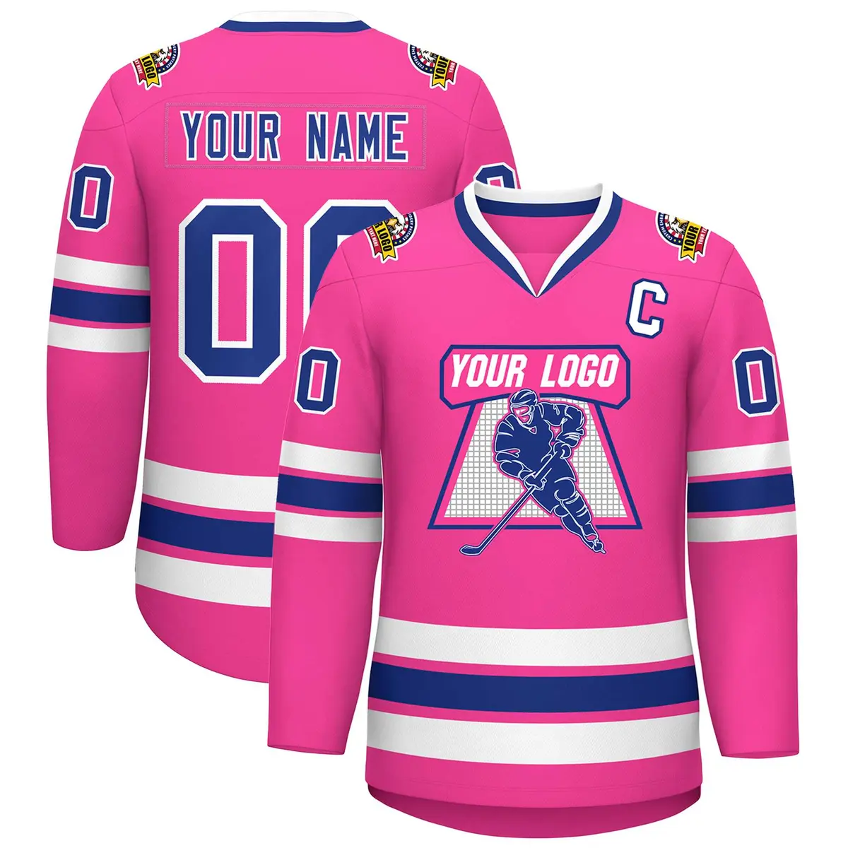 Pink Royal-White Classic Hockey Jersey
