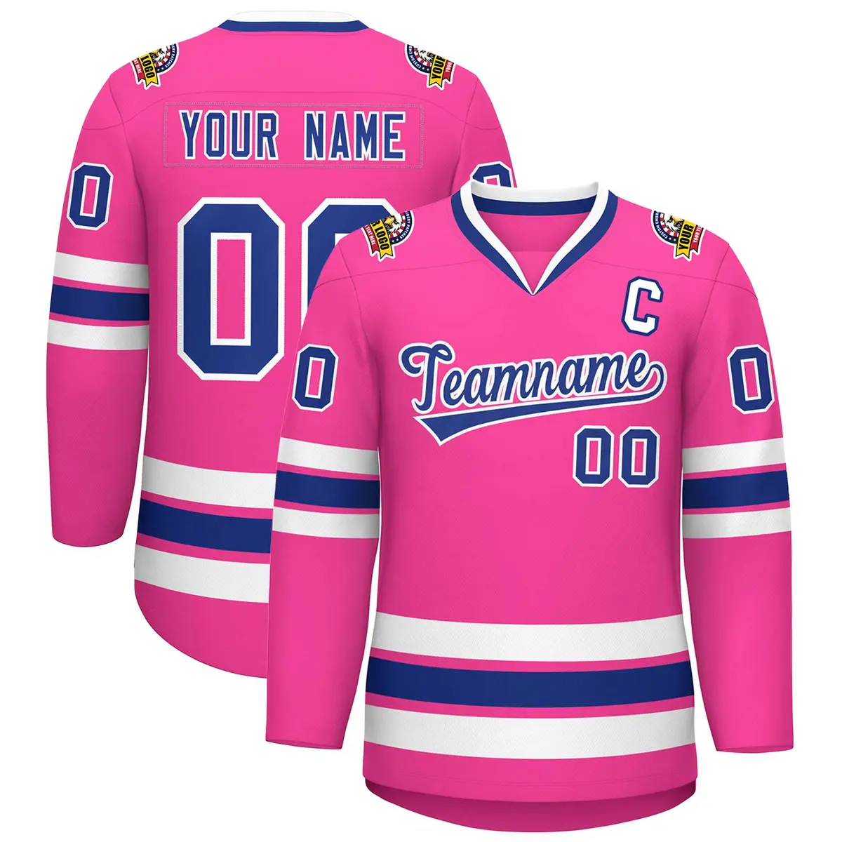 Pink Royal-White Classic Hockey Jersey