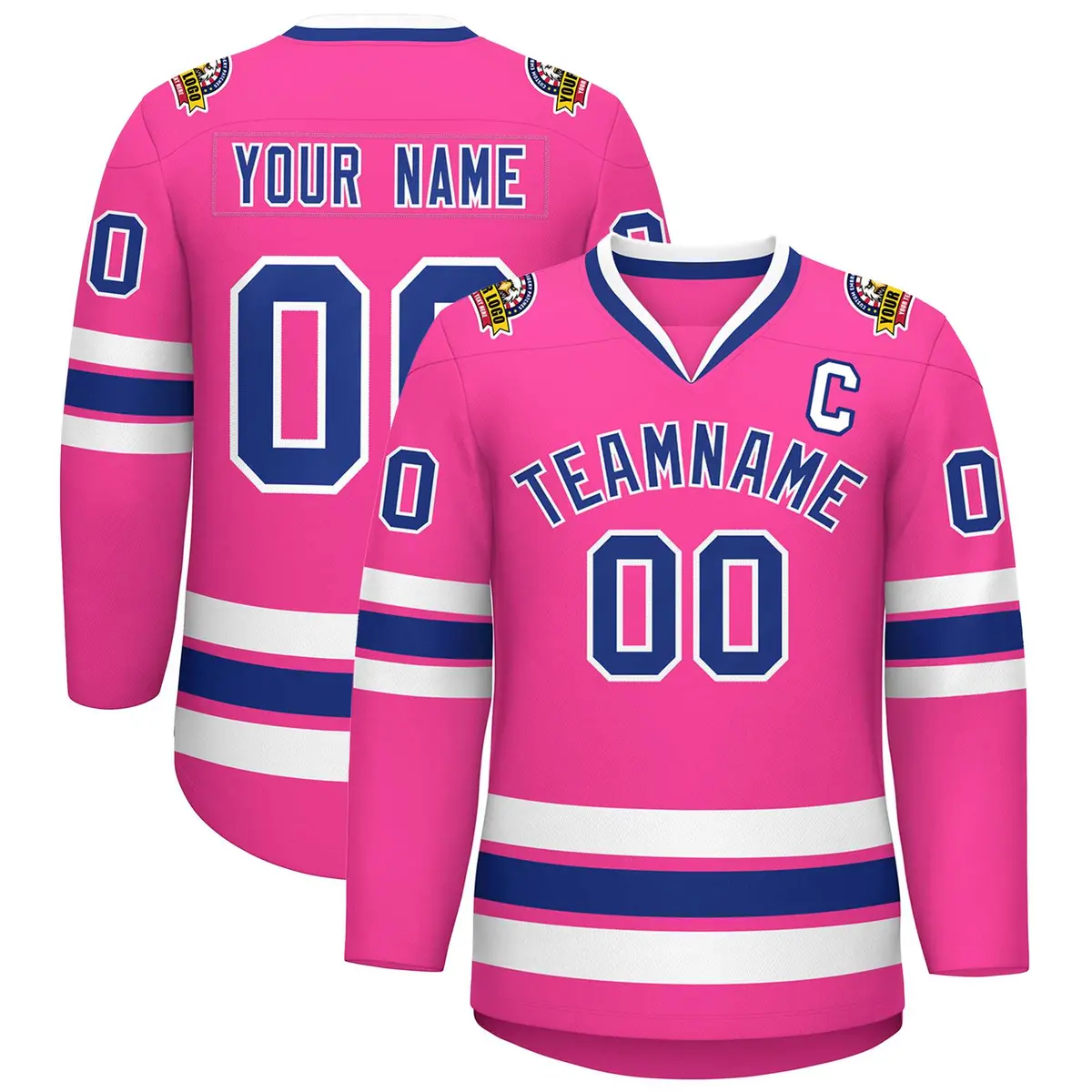 Pink Royal-White Classic Hockey Jersey