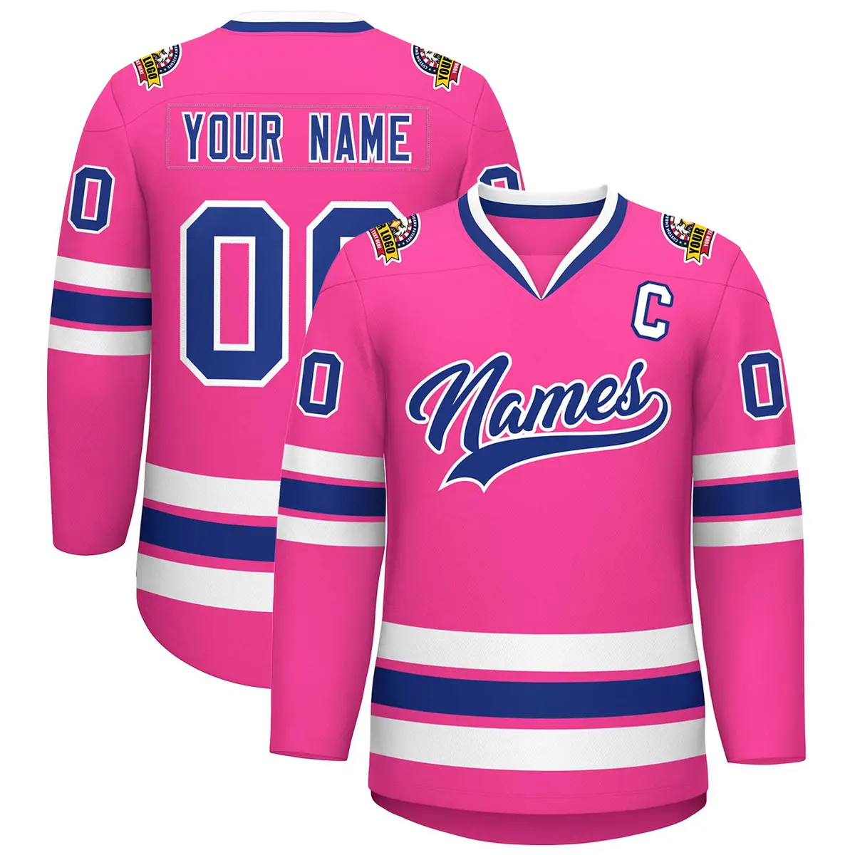 Pink Royal-White Classic Hockey Jersey