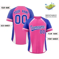 Pink Royal-White Color Block Authentic Baseball Jersey 2