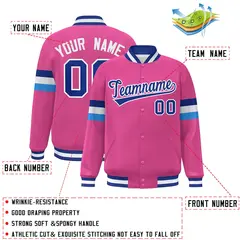 Pink Royal-White Color Block Varsity Full-Snap Baseball Jacket 2