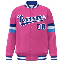 Pink Royal-White Color Block Varsity Full-Snap Baseball Jacket 3