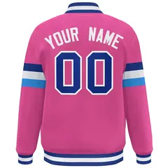 Pink Royal-White Color Block Varsity Full-Snap Baseball Jacket 4
