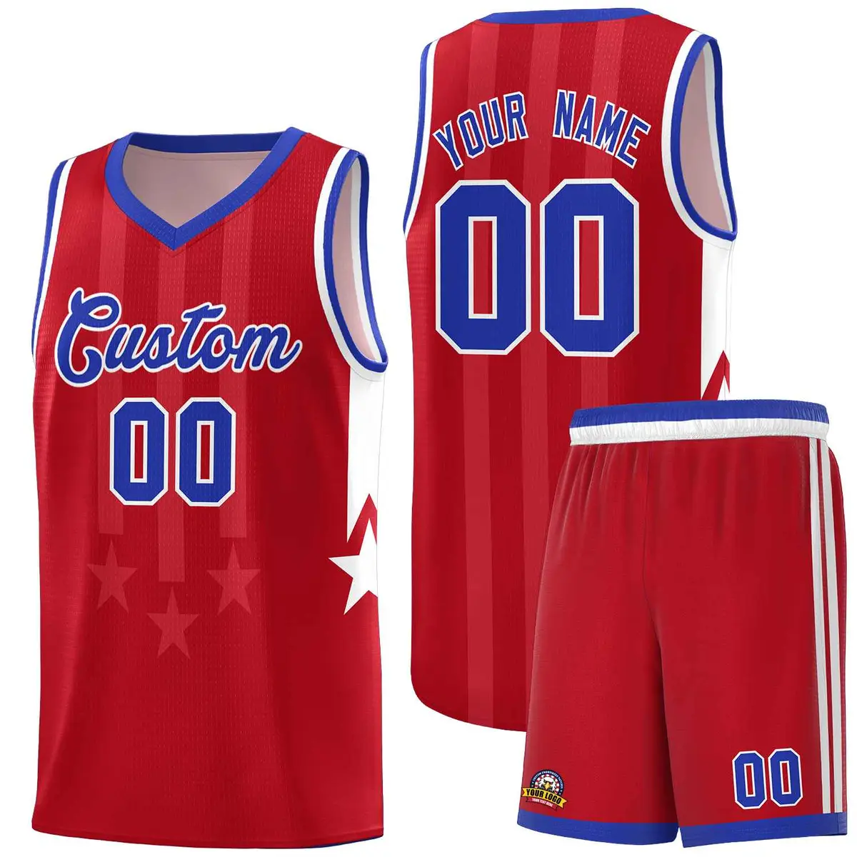 Pink Royal White Gradient Star Graffiti Basketball Jersey