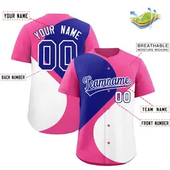 Pink Royal-White Half Heart Color Block Baseball Jersey 2