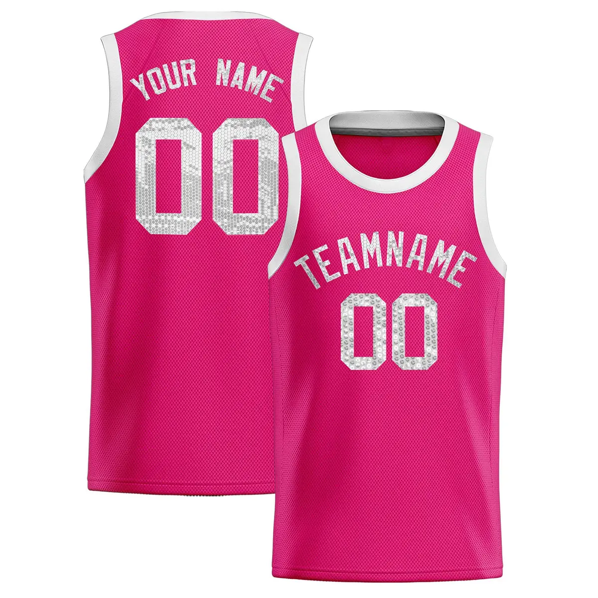 Pink Sequined Trim Athletic Basketball Jersey