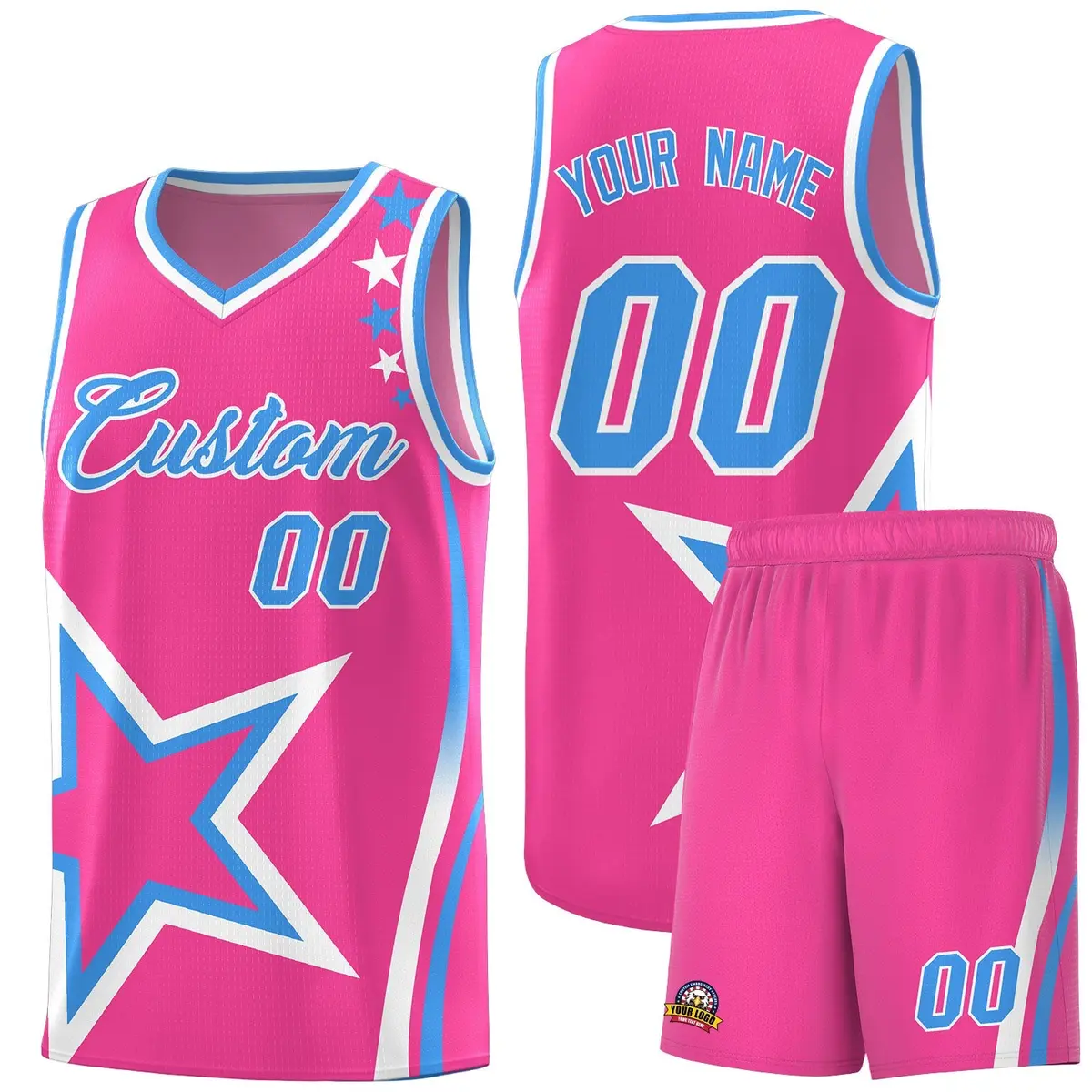 Pink Shoulder Stars Graffiti Basketball Jersey