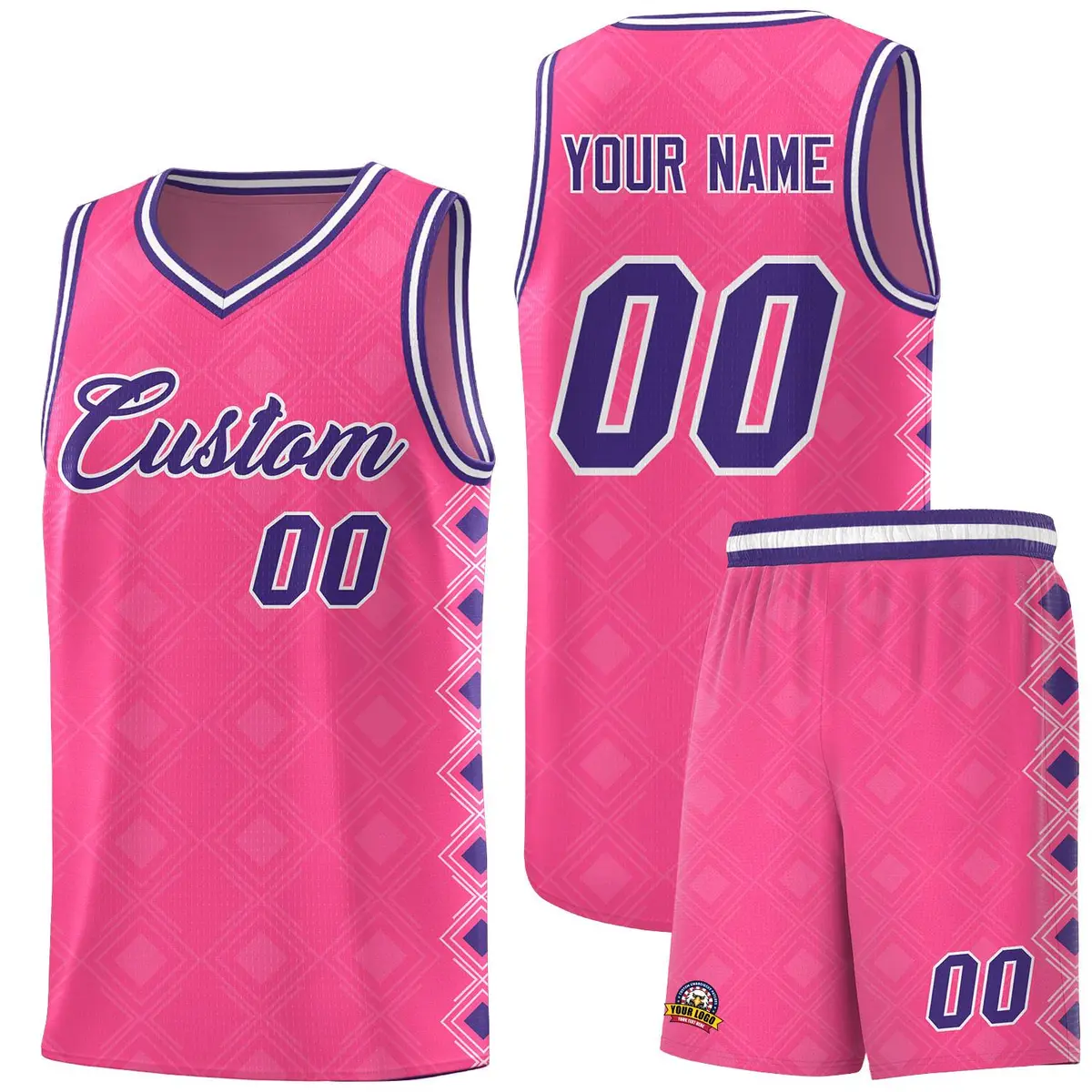 Pink Side Blocks Sports Uniform Basketball Jersey