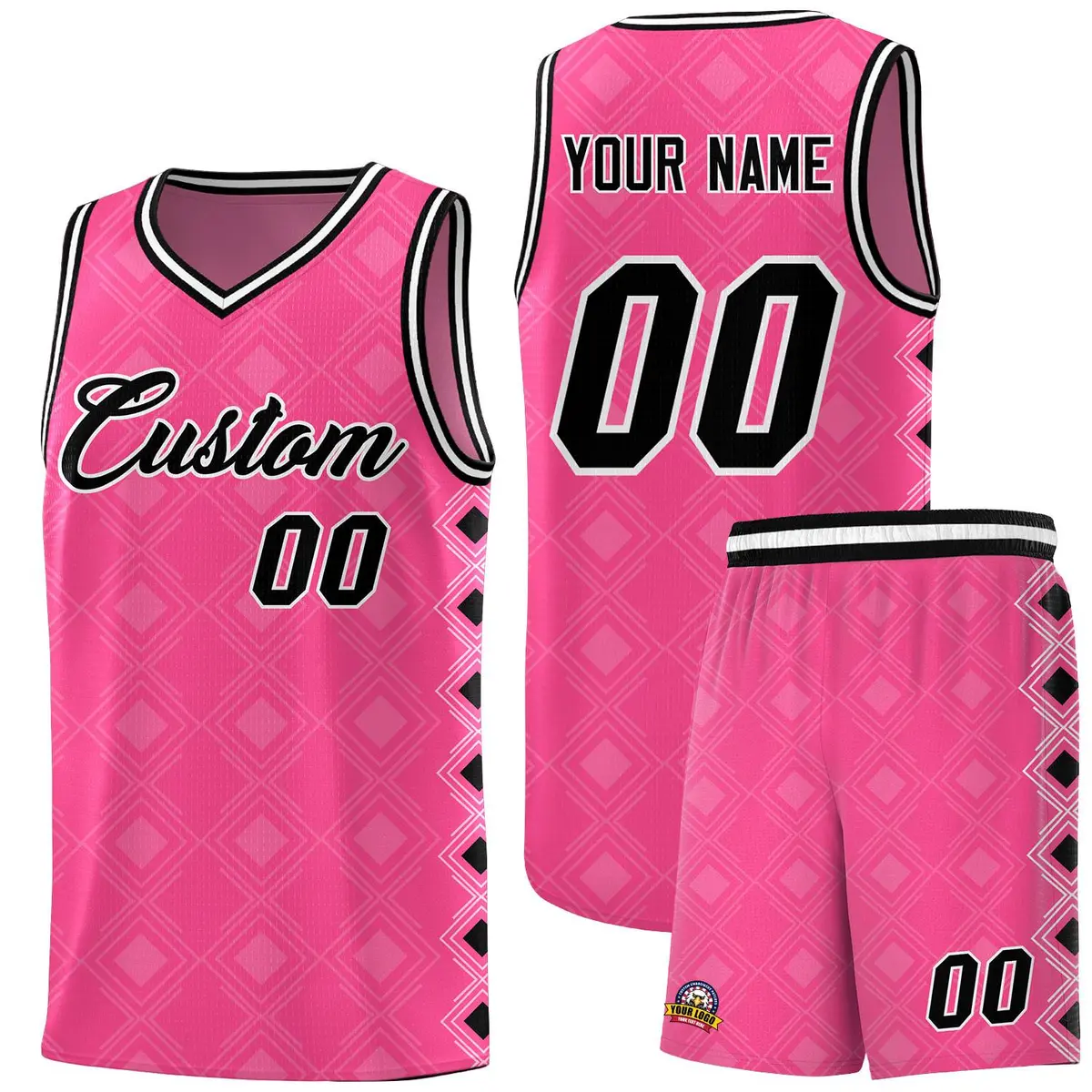 Pink Side Blocks Sports Uniform Basketball Jersey
