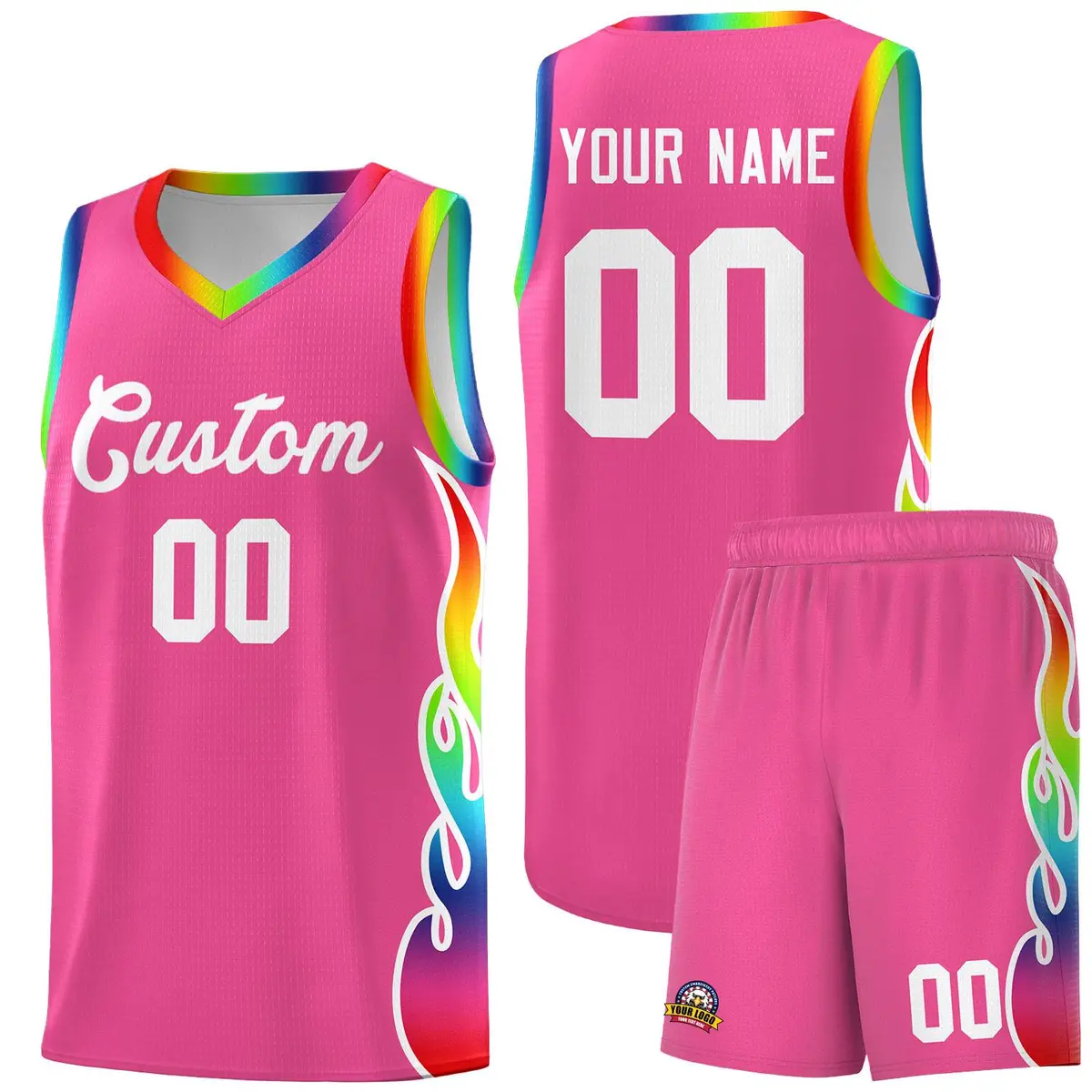 Pink Side Flame Basketball Jersey for Teams
