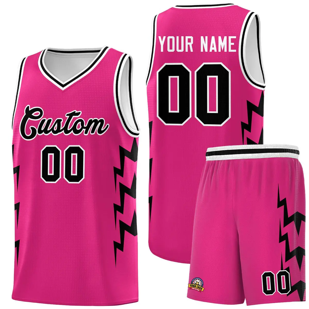 Pink Side Lightning Graffiti Basketball Uniform Jersey