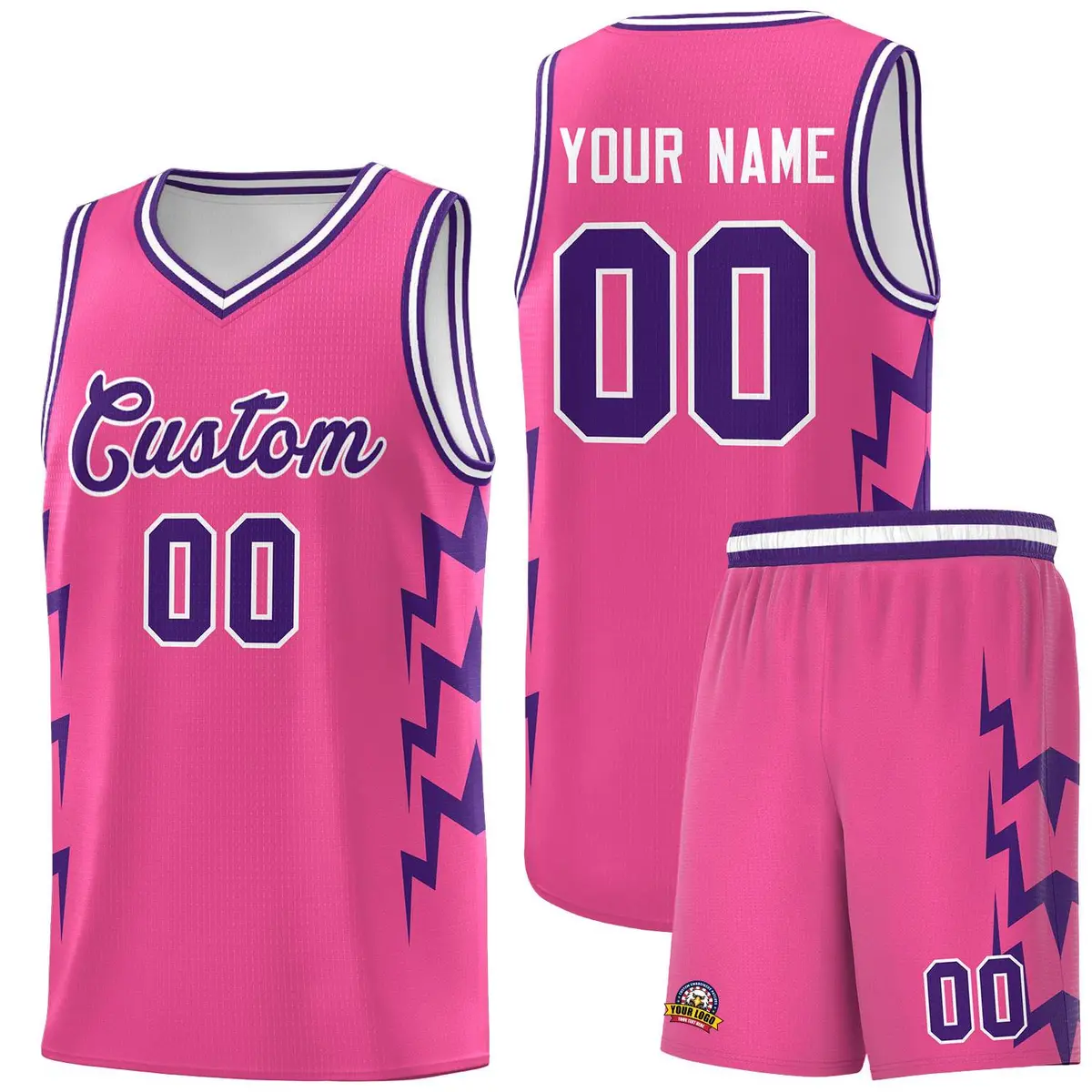 Pink Side Lightning Graffiti Basketball Uniform Jersey