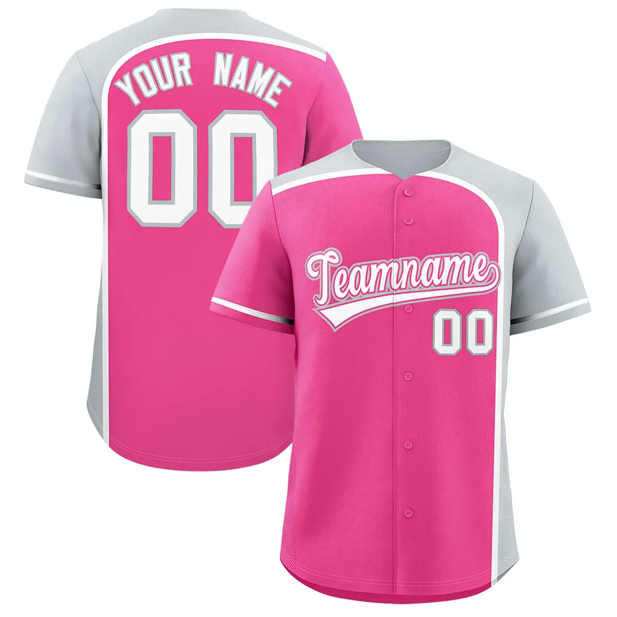 Pink Silver Color Block Authentic Baseball Jersey