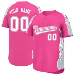 Pink Silver Flame Outline Side Pattern Baseball Jersey 1