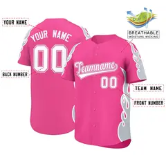 Pink Silver Flame Outline Side Pattern Baseball Jersey 2