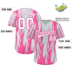 Pink Silver Flame Pattern Authentic Pullover Baseball Jersey 2
