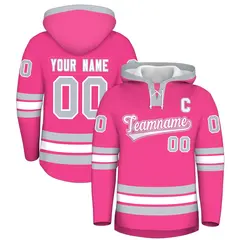 Pink Silver Lace-Up Neck Hockey Hoodie 1