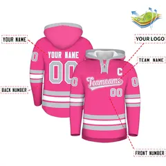 Pink Silver Lace-Up Neck Hockey Hoodie 2