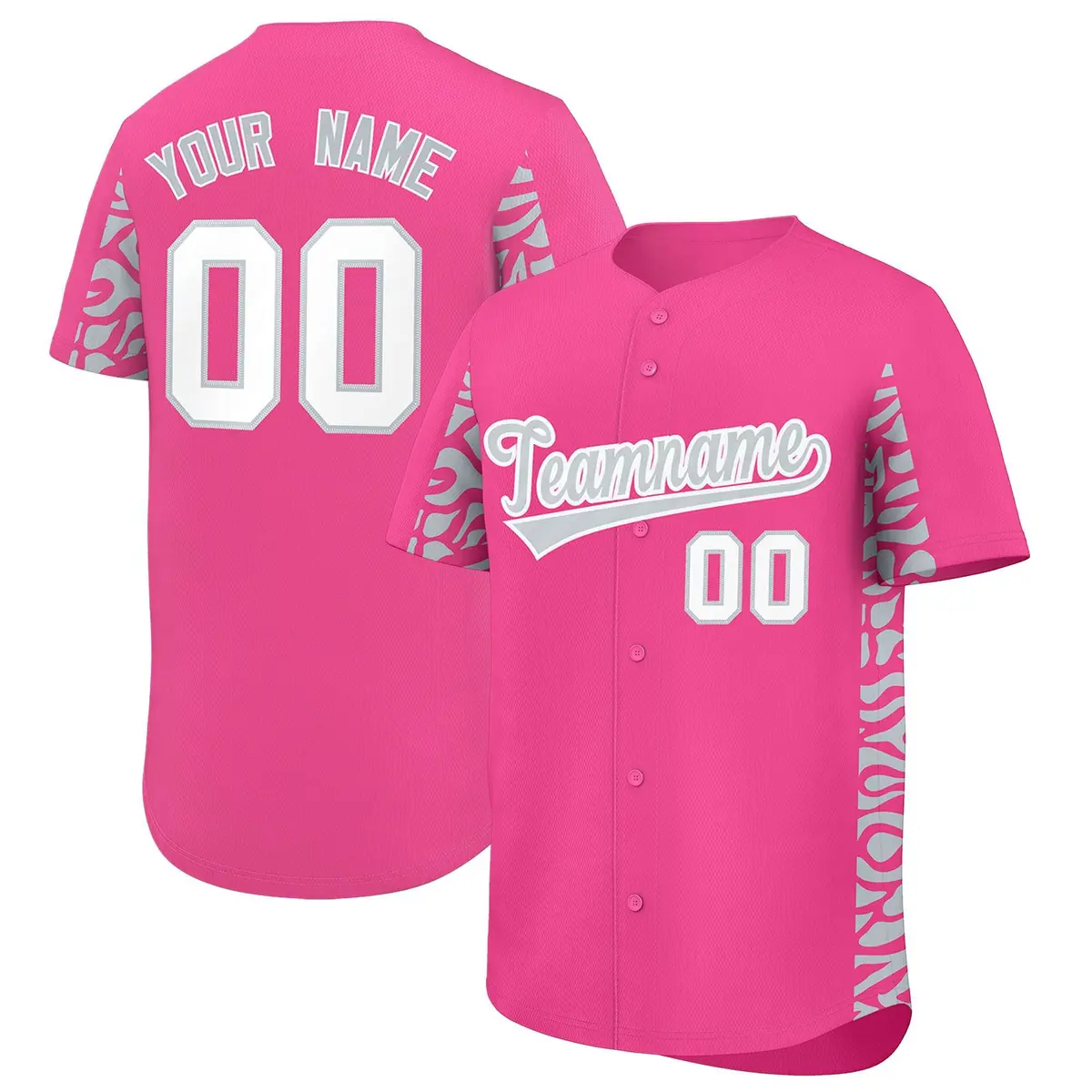 Pink Silver Leopard Graffiti Side Design Baseball Jersey