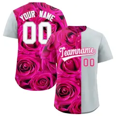 Pink Silver Rose Print Split Baseball Jersey 1