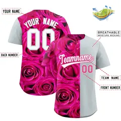 Pink Silver Rose Print Split Baseball Jersey 2