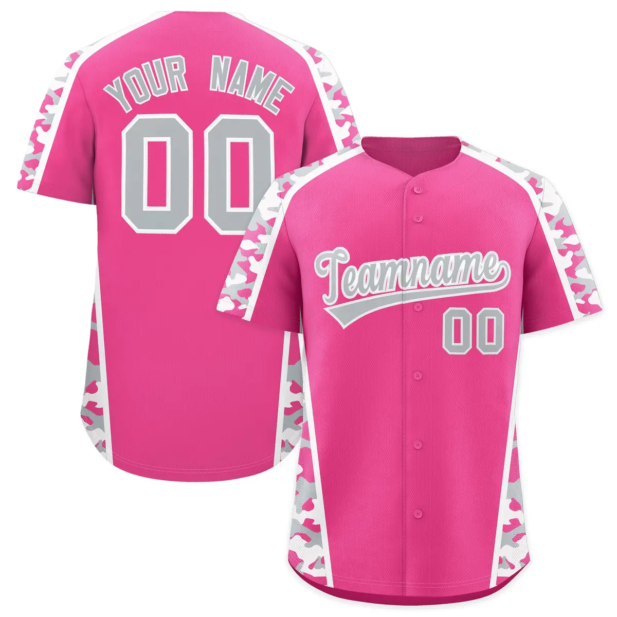 Pink Silver Side Camo Baseball Jersey
