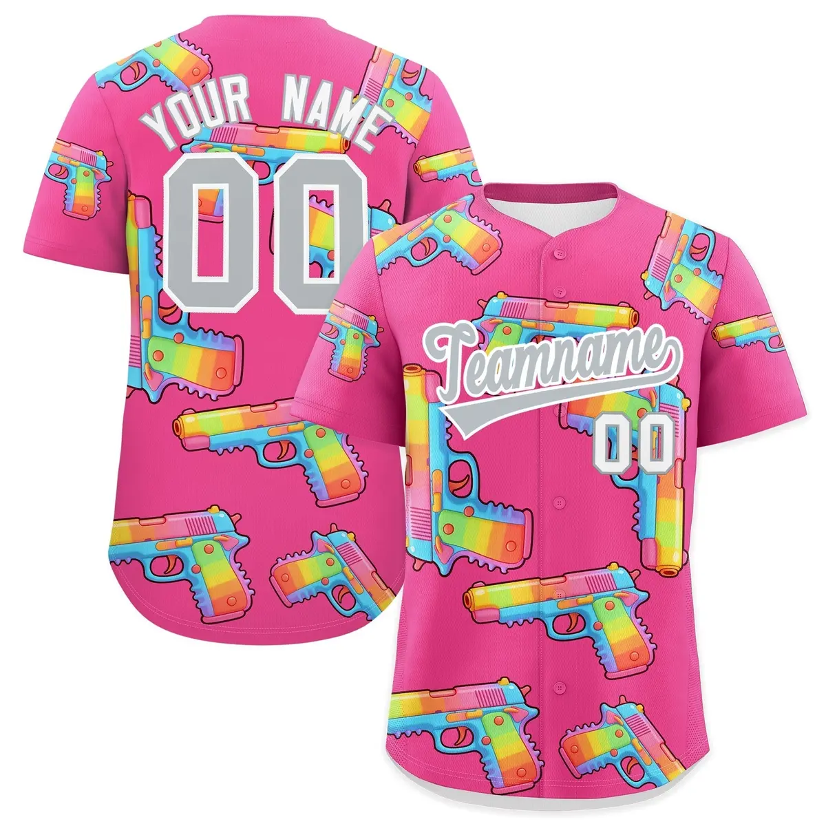 Pink Silver Sugar-Coated Firepower Graffiti Baseball Jersey