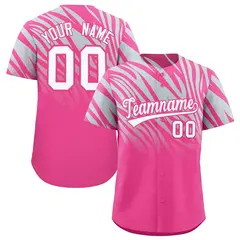 Pink Silver Tiger Stripe Gradient Animal Print Baseball Jersey 1