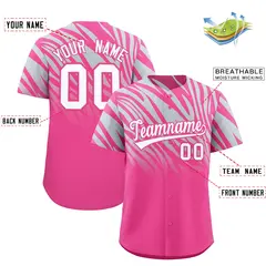 Pink Silver Tiger Stripe Gradient Animal Print Baseball Jersey 2