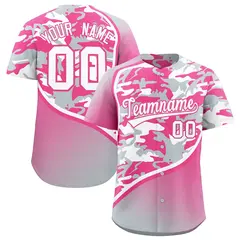 Pink Silver White Camo Gradient Fashion Baseball Jersey 1