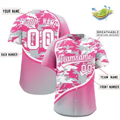 Pink Silver White Camo Gradient Fashion Baseball Jersey 2