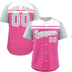 Pink Silver White Raglan Star Print Baseball Jersey 1