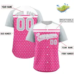 Pink Silver White Raglan Star Print Baseball Jersey 2