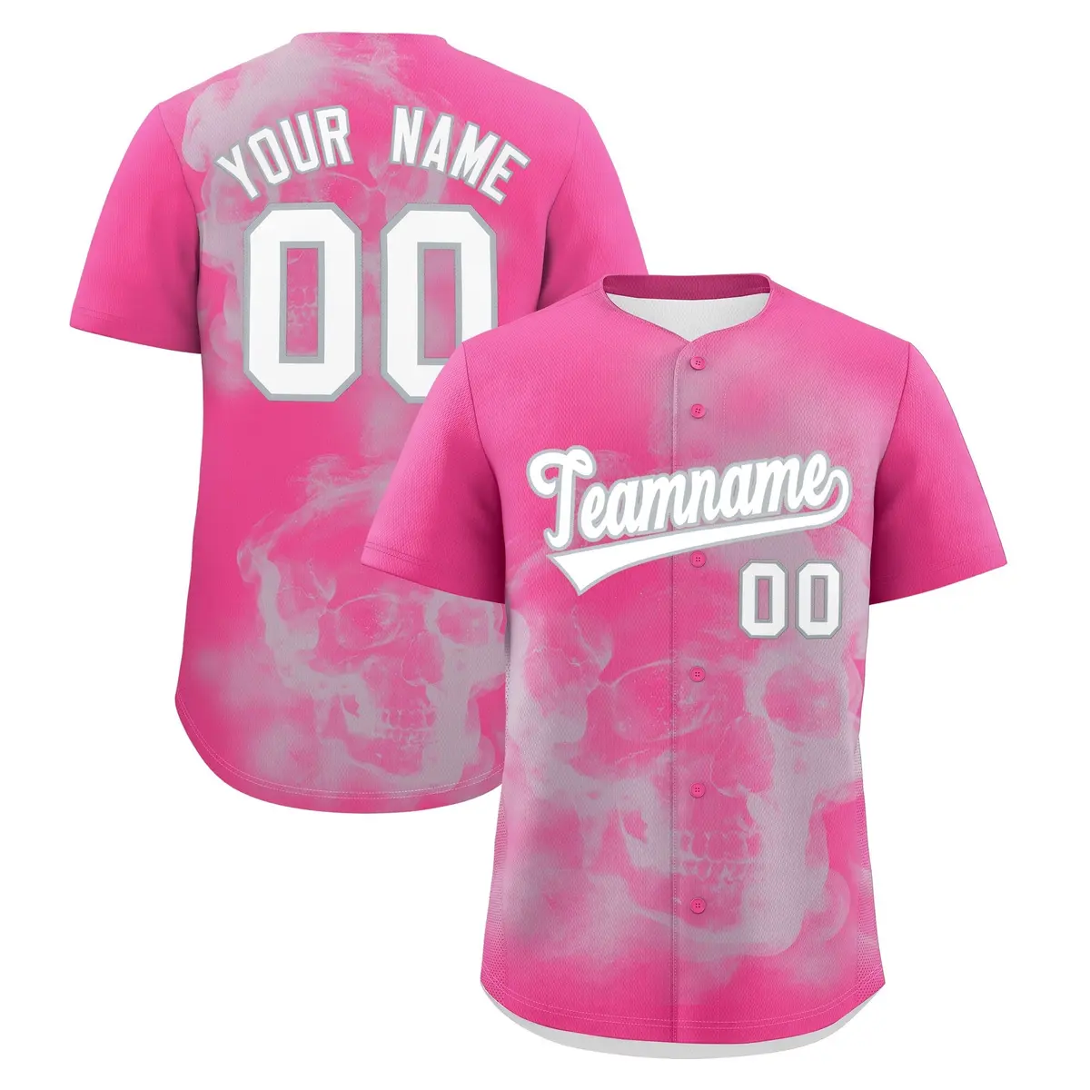 Pink Silver White Skeleton Graffiti Baseball Jersey