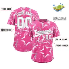 Pink Silver White Star Ink Graffiti Pattern Baseball Jersey 2