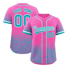 Pink Sky Blue Floral Gradient Full Button Baseball Jersey 1