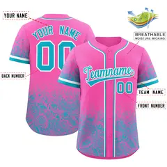 Pink Sky Blue Floral Gradient Full Button Baseball Jersey 2