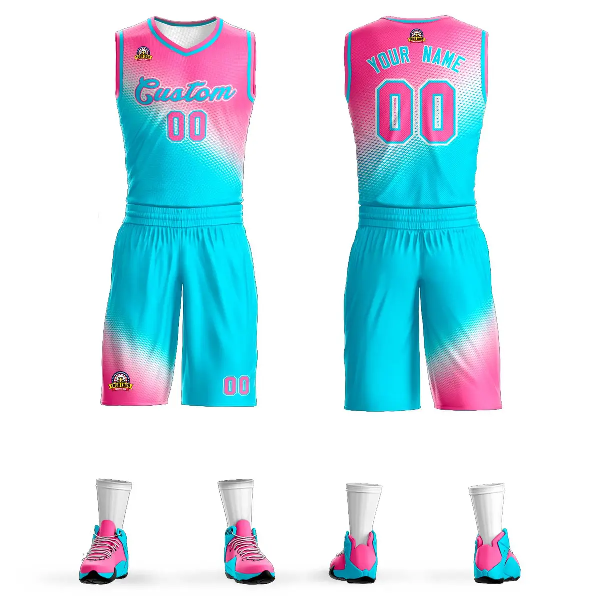 Pink Sky Blue Gradient Fashion Basketball Jersey