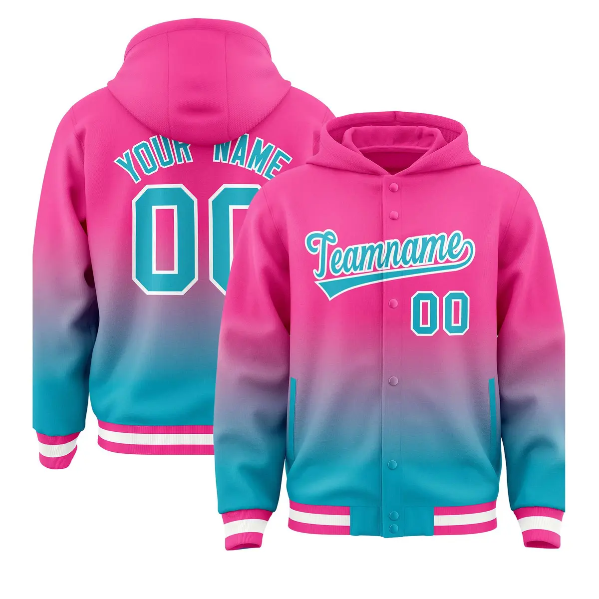 Pink Sky Blue Gradient Letterman Varsity Jacket Hoodie