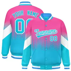 Pink Sky Blue Gradient Polka Dot Varsity Full-Snap Letterman Baseball Jacket