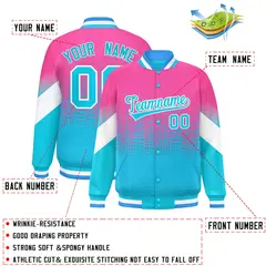 Pink Sky Blue Gradient Polka Dot Varsity Full-Snap Letterman Baseball Jacket 2
