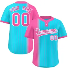 Pink Sky Blue Gradient Stripe Two-Button Softball Jersey
