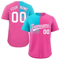 Pink Sky Blue Half Gradient Authentic Baseball Jersey 1