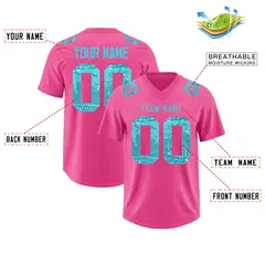 Pink Sky Blue Sequin Lettering Football Jersey 2