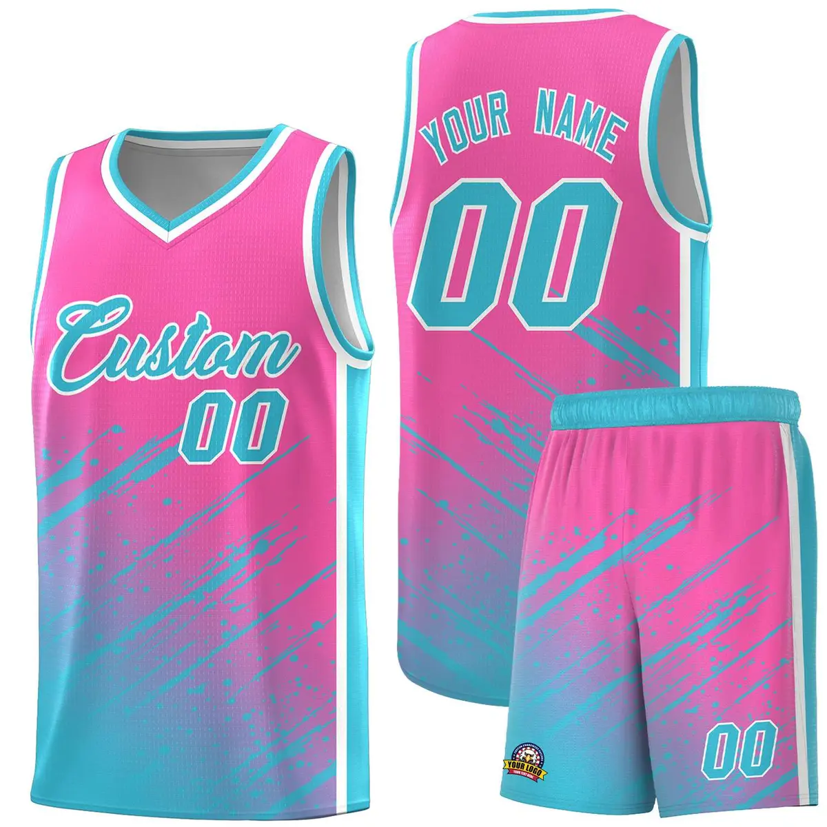 Pink Sky Blue Splash Basketball Uniforms for Practice
